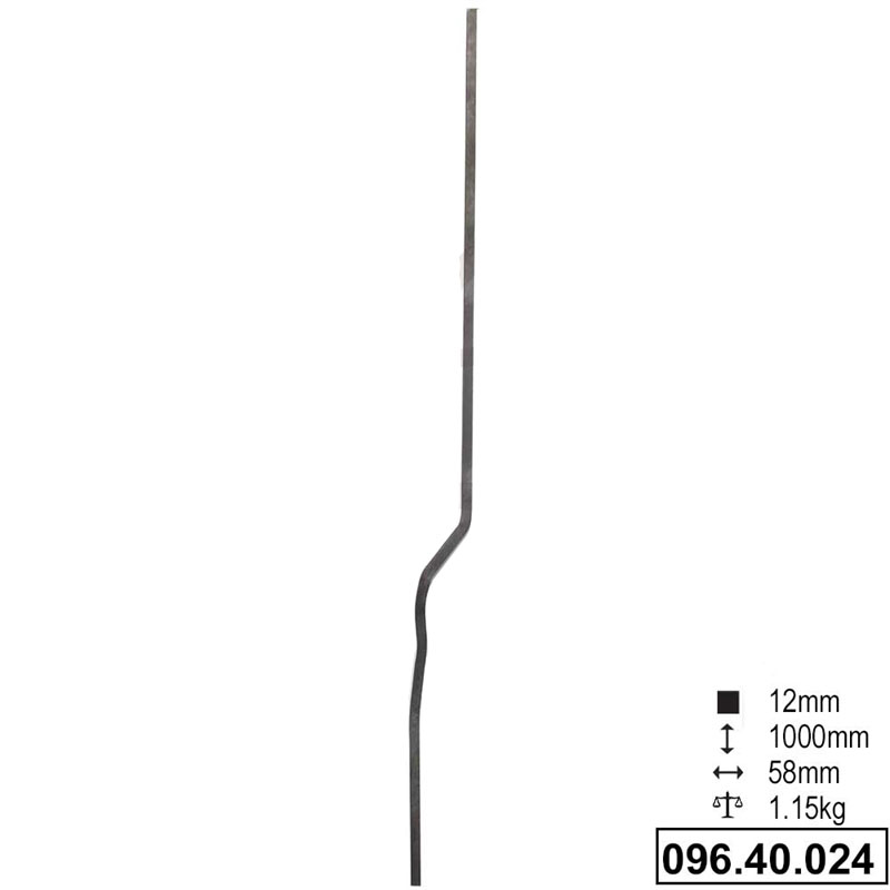 Barreau en fer plein carré de 12mm de section. Hauteur de 1000mm. Généralement utilisé pour les garde-corps ou les rampes. Type L.