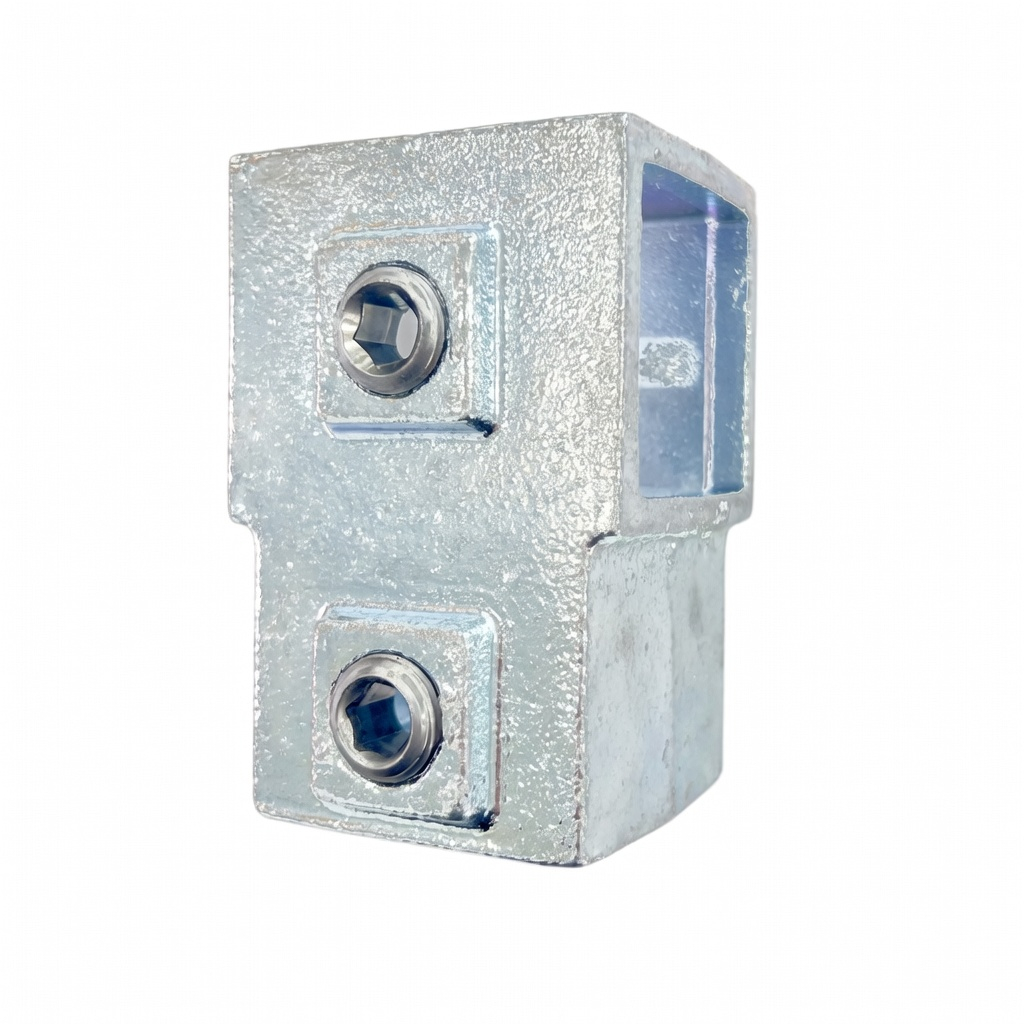Découvrez notre connecteur en T robuste et professionnel, spécialement conçu pour assembler rapidement et solidement des tubes carrés en acier de 40 x 40 mm. Fabriqué en fonte galvanisée à chaud de haute qualité, ce connecteur offre une excellente résistance à la corrosion et une durabilité exceptionnelle, idéale pour une utilisation en intérieur comme en extérieur. Caractéristiques principales :  Compatible avec tubes carrés 40x40 mm Forme un raccord en T parfait Dimensions du connecteur : 60 mm de large × 90 mm de haut Finition galvanisée anti-corrosion 2 vis à tête creuse (hexagonale) incluses pour une fixation sécurisée Montage simple et rapide sans soudure Construction massive et rigide  Utilisations courantes :  Structures métalliques Portails et clôtures Échafaudages légers Mobilier industriel ou DIY Abris, pergolas et carports Aménagements de garage ou atelier  Ce connecteur en T est la solution idéale pour tous vos projets de construction modulaire en tubes carrés. Sa finition galvanisée lui permet de résister aux intempéries, tandis que les vis à tête creuse assurent un serrage puissant et discret. Conseil de montage : Insérez les tubes dans le connecteur et serrez fermement les deux vis Allen (clé non fournie) pour une liaison parfaitement rigide.
