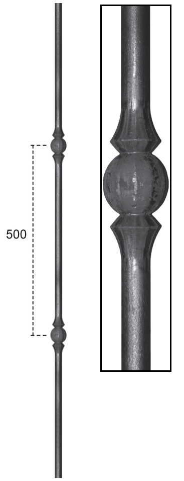 Barreau à souder en fer forgé. Section ronde de ø12mm de diamètre et 1000mm de hauteur. Entraxe des motifs de 500mm. En acier lisse. Composé de deux motifs. Différentes sections au choix.