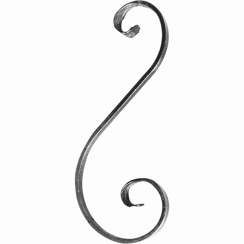 Volute en S inégale queue de carpe. Hauteur 270mm largeur 110mm en fer plat de 14x6mm. Fixation par soudure. Permet de décorer votre fabrication en fer forgé, portail, clôture, pergola, mais également permet de renforcer la sécurité, en diminuant le vide entre barreau, ou d'augmenter le soutien. Fourni brut, à peindre ou à vernir pour protéger contre la corrosion.