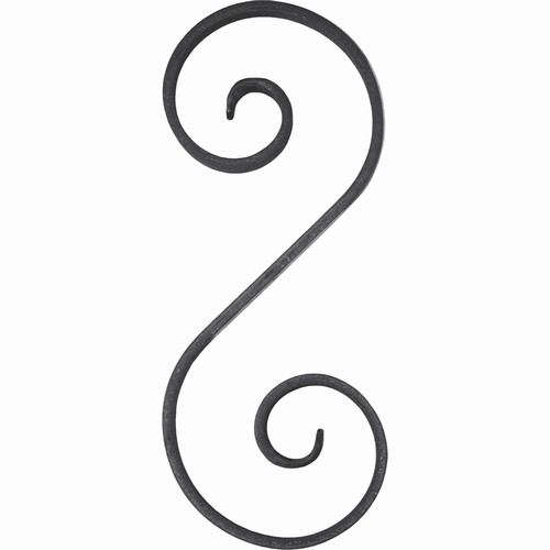 Volute en S finition queue de carpe. Hauteur 280mm largeur 115mm en fer plat de 14x6mm. Fixation par soudure. Permet de décorer votre fabrication en fer forgé, portail, clôture, pergola, mais également permet de renforcer la sécurité, en diminuant le vide entre barreau, ou d'augmenter le soutien. Fourni brut, à peindre ou à vernir pour protéger contre la corrosion.