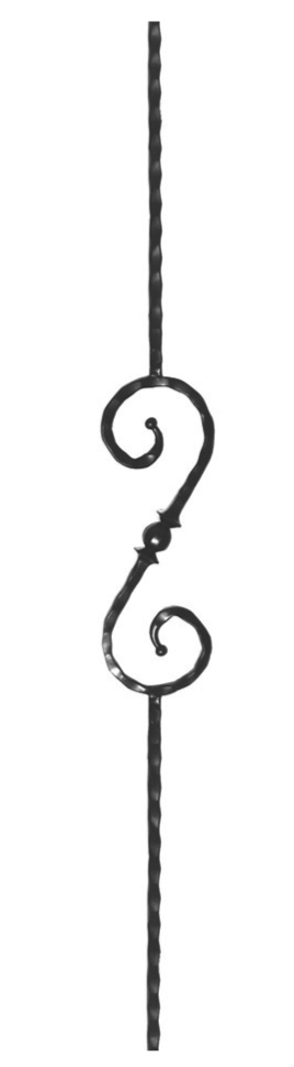 Barreau à souder en fer forgé. Section carré de 14mm et 1000mm de hauteur. Largeur de 125mm. En acier martelé. Composé d’une volute au centre du barreau. La section du barreau peut varier de quelques millimètres sur les modèles martelés.