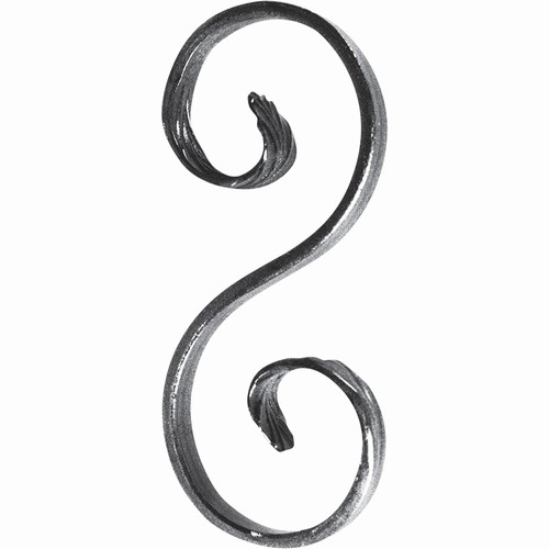 Volute en S finition queue de carpe. Hauteur 155mm largeur 72mm en fer plat de 14x6mm. Fixation par soudure. Permet de décorer votre fabrication en fer forgé, portail, clôture, pergola, mais également permet de renforcer la sécurité, en diminuant le vide entre barreau, ou d'augmenter le soutien. Fourni brut, à peindre ou à vernir pour protéger contre la corrosion.