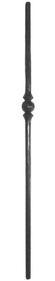 Poteau en fer forgé à souder. Section ronde de 25mm de diamètre et 1200mm de hauteur. En acier . Composé d’un décor en forme de boule, centré par rapport aux 1000 premiers millimètres en partant du haut du poteau.