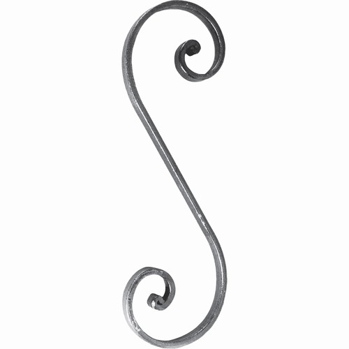 Volute en S finition à noyau, en fer forgé. Hauteur 300mm largeur 100mm profilé en fer plat de 14x6mm. Fixation par soudure. Permet de décorer votre fabrication en fer forgé, portail, clôture, pergola, mais également permet de renforcer la sécurité, en diminuant le vide entre barreau, ou d'augmenter le soutien. Fourni brut, à peindre ou à vernir pour protéger contre la corrosion.