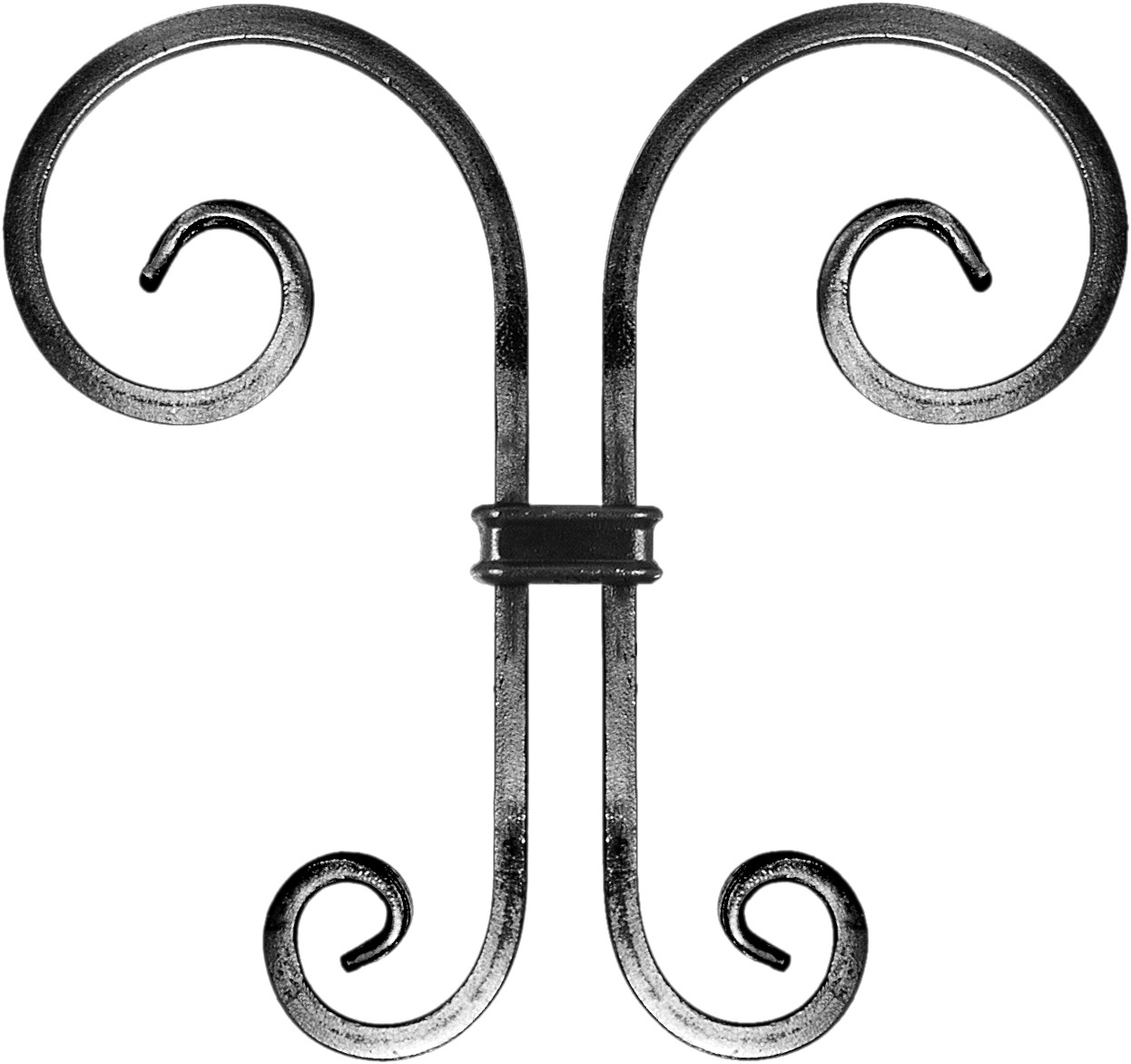 Volutes pour un barreau carré de 12mm. 200mm de haut par 210mm de large. Avec une section en carré de 12mm. En fer forgé.