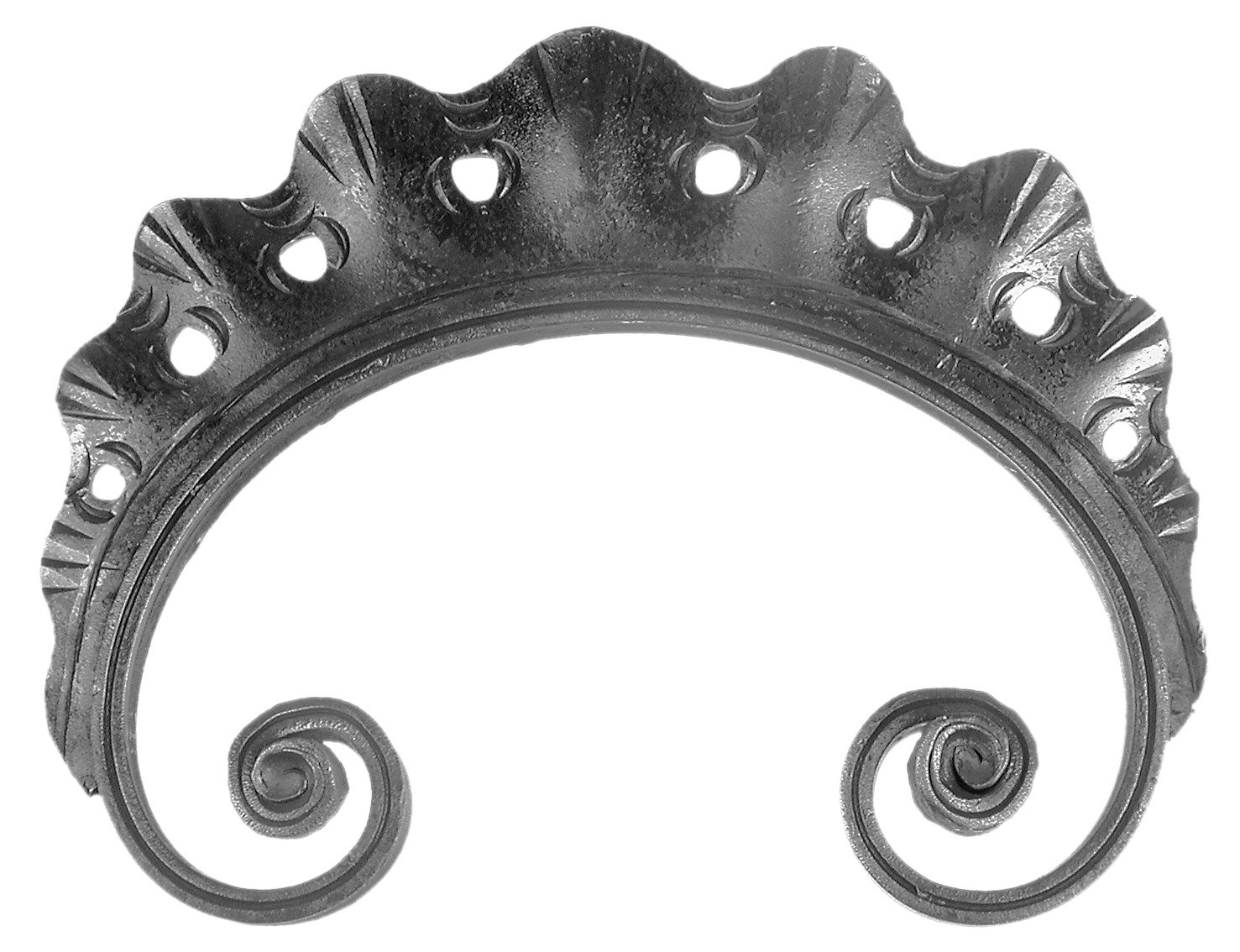 Décor composé d'une volute , d'une hauteur de 210mm et d'une largeur de 265mm. En fer forgé plat de 16x8mm.