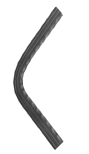 Angle pré-formé en fer forgé à souder. Pour un virage à 90°. Section en plat de 50mm de large par 10mm d’épaisseur. Hauteur de 400mm et largeur de 400mm. Martelée sur les angles supérieurs droite et gauche et rainurée. Fabriquée sans gorge pour souder directement les barreaux ou panneaux en fer forgé dessous. Faire attention de bien choisir des produits avec le même style de finition et section pour un assemblage homogène. Compatible avec la main courante 1202901.