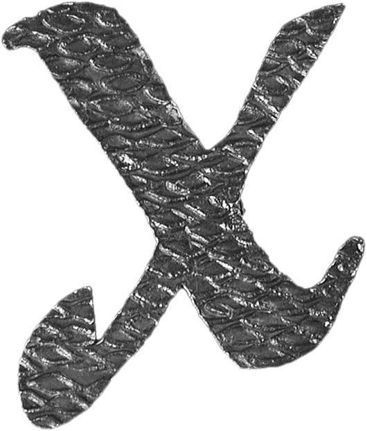 Lettre X d'hauteur 100mm. Tous les caractères de l'alphabet sont en fer forgé. Épaisseur de 3mm.