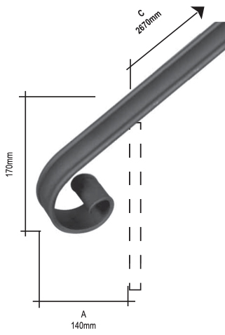 Main courante avec sa crosse en fer forgé déjà soudée. Sur longueur de main courante de 2670mm de long et hauteur totale de 170mm. Crosse en finition pattes d’oies et effet escargot. Parfait pour gagner du temps mais aussi d’un point de vue esthétique car vous n’aurez plus de trace de soudure et meulage au niveau de la jonction entre la main courante et la crosse. Martelée sur les angles supérieurs droite et gauche. Fabriquée sans gorge pour souder directement les barreaux ou panneaux en fer forgé dessous. Faire attention de bien choisir des produits avec le même style de finition et section pour un assemblage homogène.