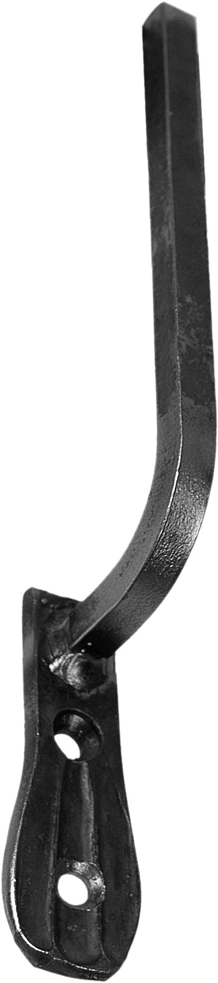 Support en équerre pour main courante, lisse plein, en fer forgé. Hauteur 270mm hauteur de la platine 105mm déport du barreau 70mm. La platine rectangle a deux trous qui permettent de la visser dans le support (mur). Le barreau est en carré plein lisse de largeur 14mm, il sera soudé à votre fabrication. Fourni brut, à peindre ou à vernir avec un produit adapté pour le protéger de la corrosion.