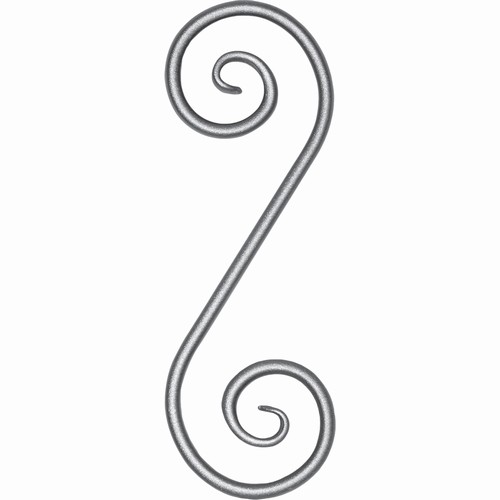 Volute en S finition patte d'oie. Hauteur 360mm largeur 130mm en fer rond de diamètre 12mm. Fixation par soudure. Permet de décorer votre fabrication en fer forgé, portail, clôture, pergola, mais également permet de renforcer la sécurité, en diminuant le vide entre barreau, ou d'augmenter le soutien. Fourni brut, à peindre ou à vernir pour protéger contre la corrosion.