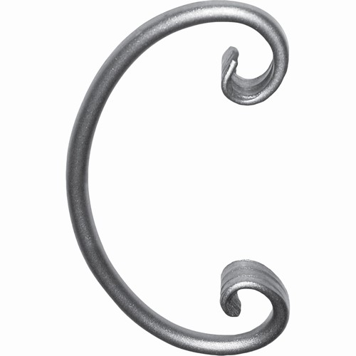 Volute en forme de 'C' avec une finition en pattes d'oie de 220mm de haut par 110mm de large. Avec une section en diamètre de 12mm. En fer forgé.