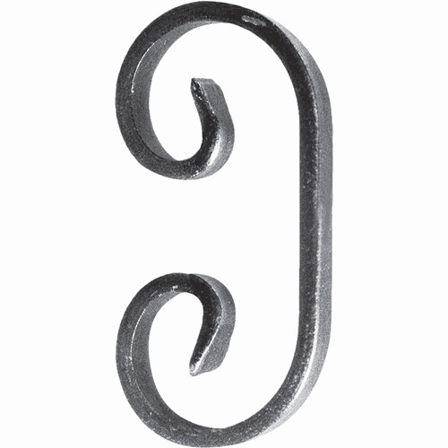 Volute en forme de \'C\' forgée à froid de 117mm de haut par 60mm de large. Avec une section en 12x6mm. En fer forgé.