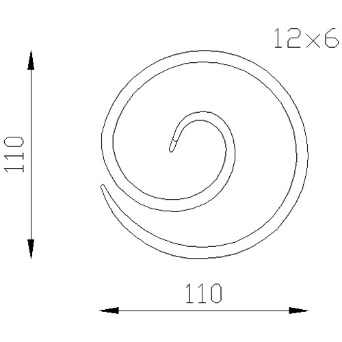 Cercle en forme d'escargot d'un diamètre de 110mm. Plat 12 x 6 mm 