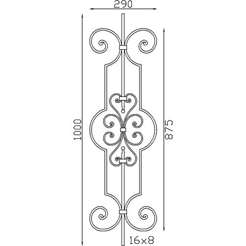 Décor rampant forgé à noyaux de 1000mm de haut par 290mm de large.