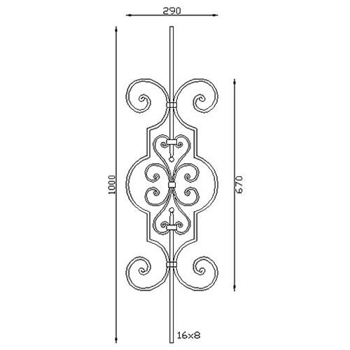 Décor rampant forgé à noyaux de 1000mm de haut par 290mm de large.