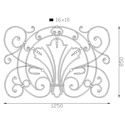 Panneau forgé  Longueur 1250 mm X  Hauteur 850 mm - Plat 16X10 mm  - Finition Grenaillé - Pour réalisation de Grilles, Garde corps , Portails 