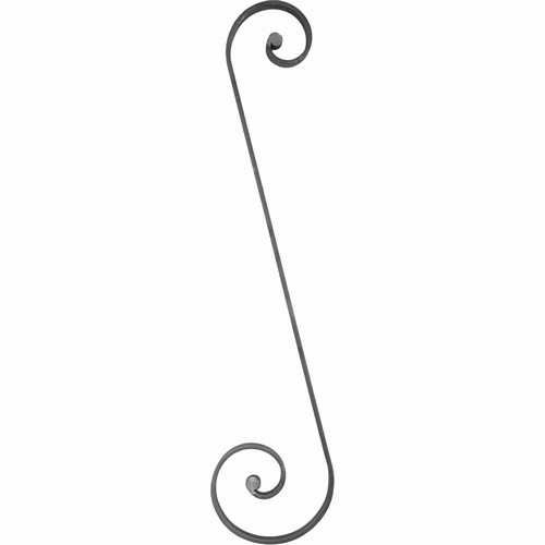 Grande volute en S inégale, à noyau. Hauteur 930mm largeur 210mm en fer plat de 20x8mm. Fixation par soudure. Permet de décorer votre fabrication en fer forgé, portail, clôture, pergola, mais également permet de renforcer la sécurité, en diminuant le vide entre barreau, ou d'augmenter le soutien. Fourni brut, à peindre ou à vernir pour protéger contre la corrosion.
