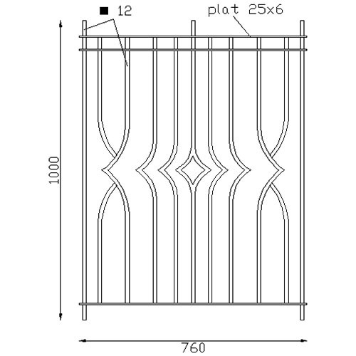 Panneau design à composer de 1000mm de haut et 760mm de large. Barreaux carré de 12 et traverses en palt 25 x 6mm