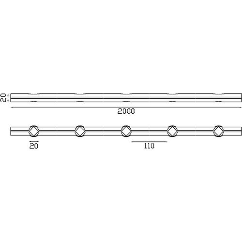 Barre trouée en acier : l'élément idéal pour vos projets de ferronnerie, offrant à la fois élégance et robustesse. Cette barre de 2000mm de long est composée de 13 trous carre de 20mm espacés uniformément, avec un vide de 110mm entre eux pour une intégration parfaite des barreaux. La conception de la barre (en losange de 20mm), assure une finition soignée et une installation sécurisée. Parfaite pour créer des grilles de fenêtre, des balustrades, des garde-corps, ou encore des portails et clôtures, elle allie esthétique et fonctionnalité. Chaque barre en acier de haute qualité est conçue pour durer, résistant aux intempéries et à la corrosion. La facilité d'installation et la polyvalence de ce produit en font un choix privilégié pour les artisans et les bricoleurs. Apportez une touche de sécurité et de style à votre demeure avec notre barre trouée, un choix de prédilection pour ceux qui cherchent à allier qualité et esthétique dans leurs projets de ferronnerie. Prévoir une tolérance de 1 à 2mm pour chaque cote.