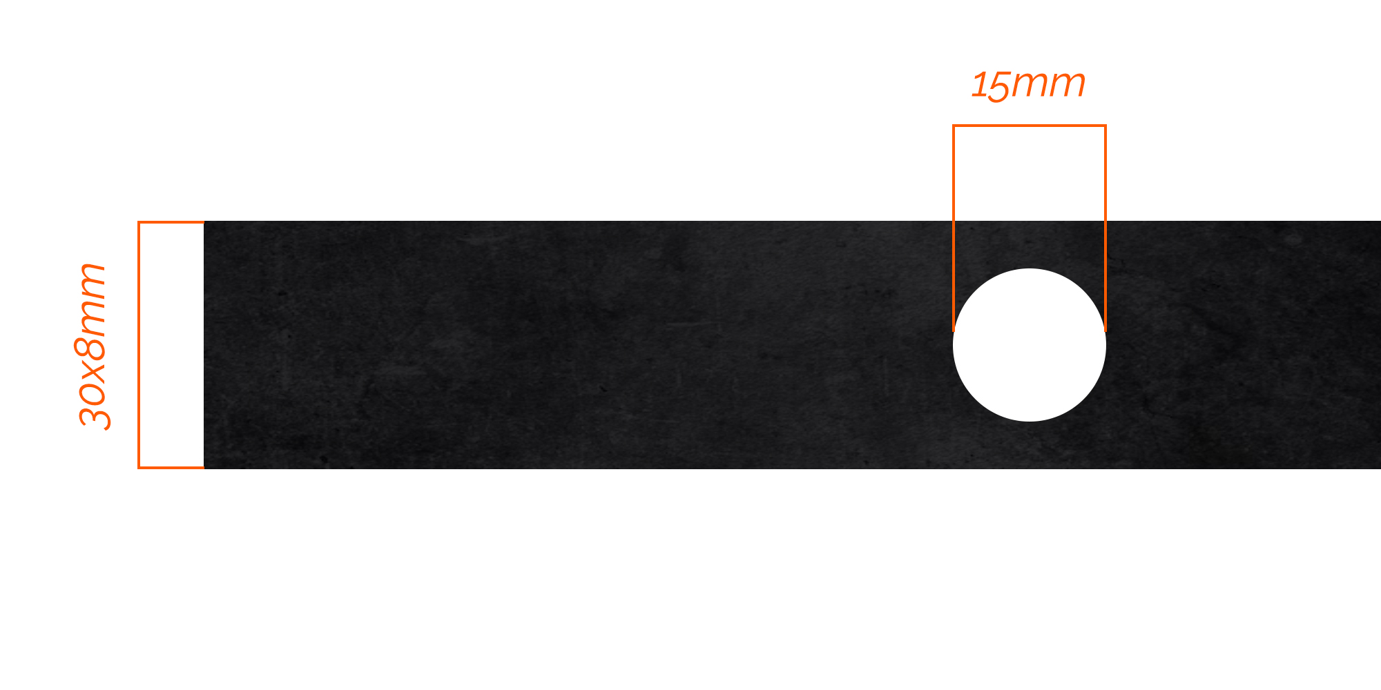 Barre en plat de 30x8mm. Avec des trous d'un diamètre de 14,5mm. D'une hauteur de 1100mm.