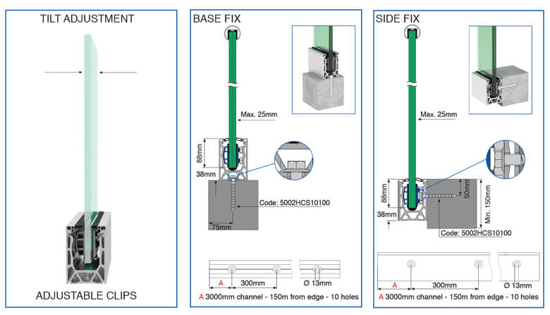 Kit de fixation pour verre de 17,52 mm prévu pour long de 3 m soit 2 pinces par mètre . Soit 6 pinces au total . kits indispensable pour le bon fonctionnement du montage 