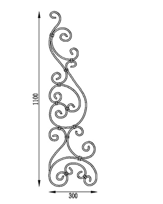 Décor composé de volutes pour dessus de portails de 300mm de haut et 1100mm de long. A souder. Remplacé par réf 158007