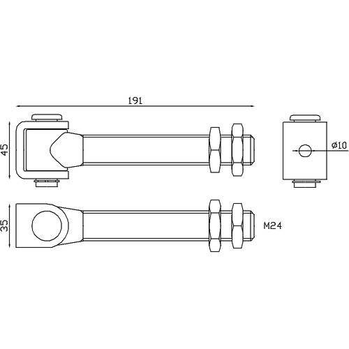 Gond charnière avec axe long M24 à serrer  pour un tube 40x40mm maximum. Pour la pose de portails et portillons 