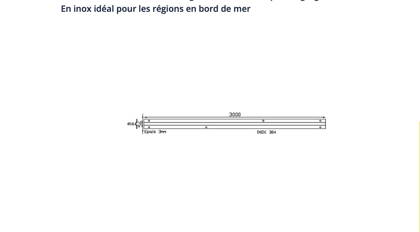 Rail à visser gorge U Ø16 - Long 3000 mm - INOX 304 - ep.2,5 mm . A utilser avec l'ensemble de la gamme de roue de portail gorge en U Ø16mm - En inox idéal pour les régions en bord de mer