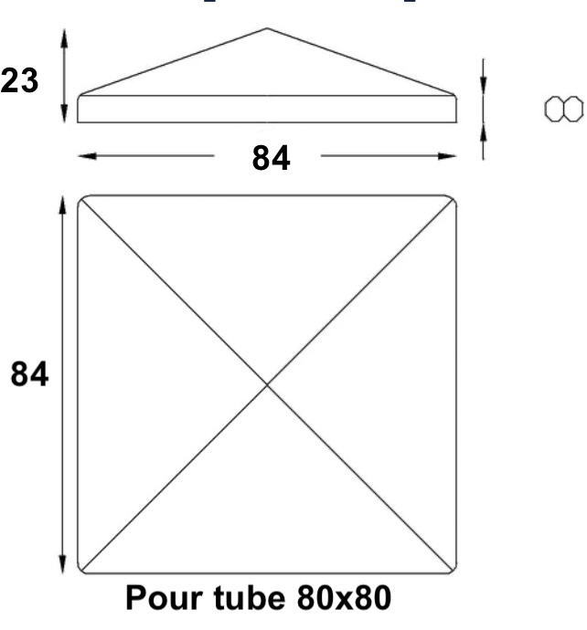 Couvre poteau et pilastre  en acier soudable pour un tube de 80x80mm.
