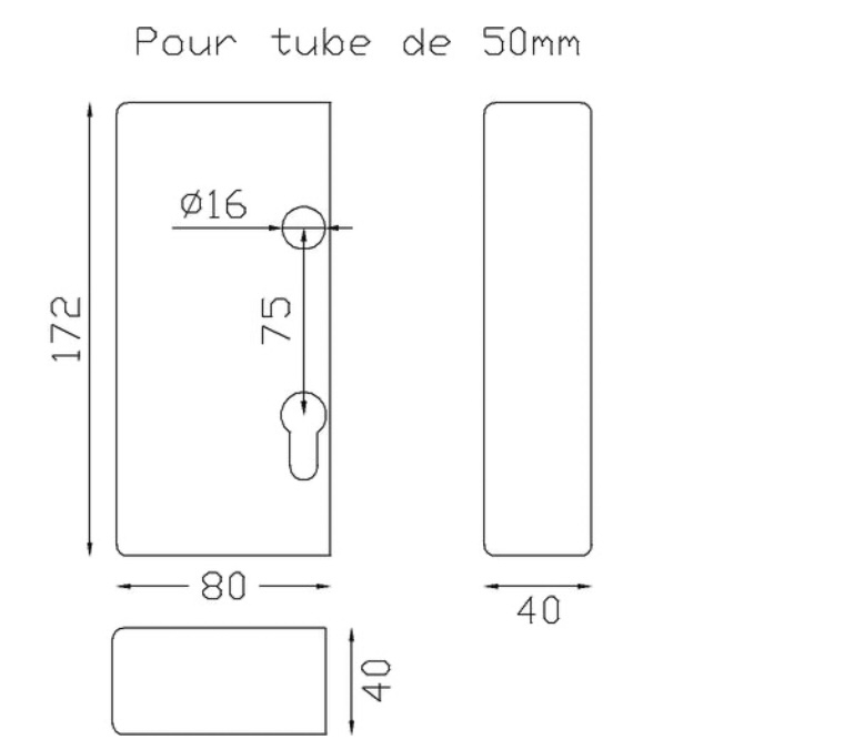 Boitier couvre serrure pour tubes de 50x50mm, en acier zingué. Hauteur 172mm Longueur 80mm Largueur 40mm. Convient pour la réalisation de portail coulissant. Compatible à la serrure à crochet référence 19271.