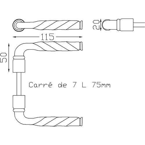 Jeu de béquilles en aluminium époxy noir avec un carré de 7mm long 75 mm.