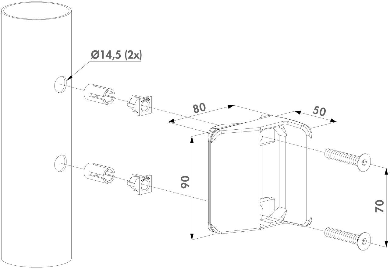 Gâche de sécurité de piscine pour tube de diamètre de 60mm. Compatible avec la serrure réf 19646 