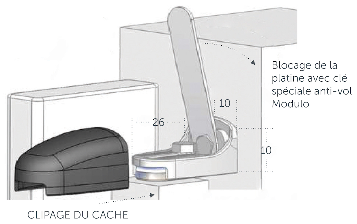 Gond réglable de la gamme Modulo avec un axe de diamètre 12mm. Ce gond de portail en inox permet un réglage en profondeur de 0 à 26mm et aussi en hauteur de 0 à 10mm. La gamme Modulo, idéal pour les portail en PVC, offre des avantages d'anti-glissement, une grande résistance mécanique et un respect réel des jeux. Le gond ne nécessite qu'un seul et unique point de fixation, assurant ainsi un parfait alignement. Livré sans cache ( Blanc : 199000, Noir : 199001 ou Gris : 199002). Livré sans vis de fixation au mur ou support.