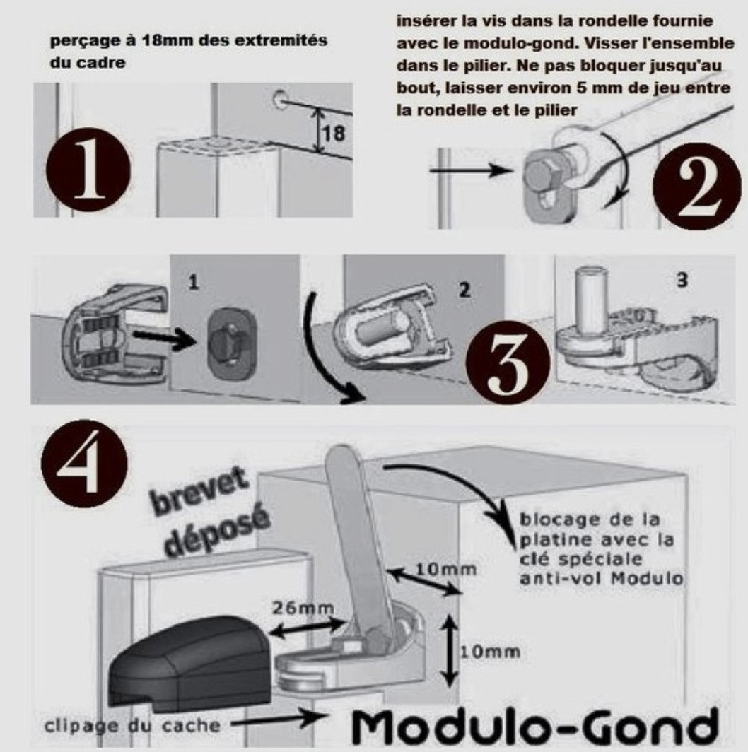 Gond réglable de la gamme Modulo avec un axe de diamètre 12mm. Ce gond de portail en inox permet un réglage en profondeur de 0 à 26mm et aussi en hauteur de 0 à 10mm. La gamme Modulo, idéal pour les portail en PVC, offre des avantages d'anti-glissement, une grande résistance mécanique et un respect réel des jeux. Le gond ne nécessite qu'un seul et unique point de fixation, assurant ainsi un parfait alignement. Livré sans cache ( Blanc : 199000, Noir : 199001 ou Gris : 199002). Livré sans vis de fixation au mur ou support.