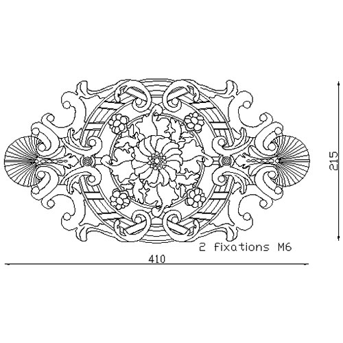 Palmette ALU 210x410 mm . Fixation par vis M6 vis non fournies