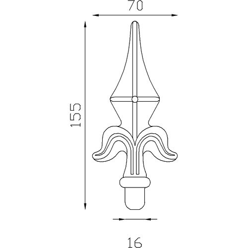 Pointe de lance Alu 155x70 mm - Ø16 mm . Fixation par colle bi composant