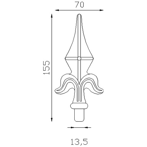 Pointe de lance Alu 155x70 mm - Ø13,5 mm - Fixation par colle bi composant