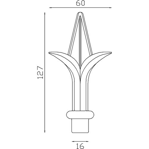 Pointe de lance Alu 127x60 mm - Ø16 mm . Fixation par colle bi composant
