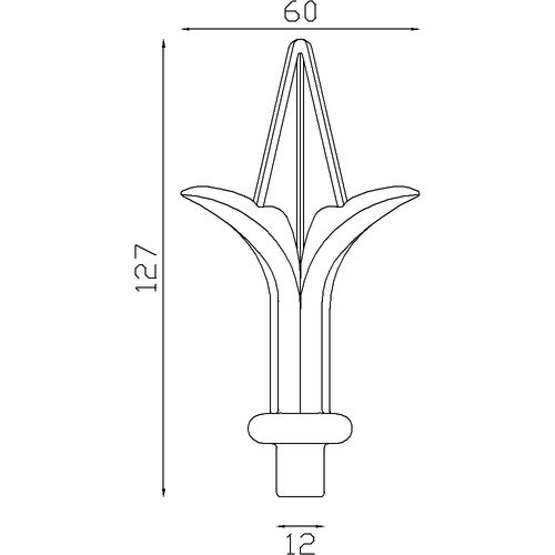Pointe de lance Alu 127x60 mm  - Ø12 mm . Fixation par colle bi composant