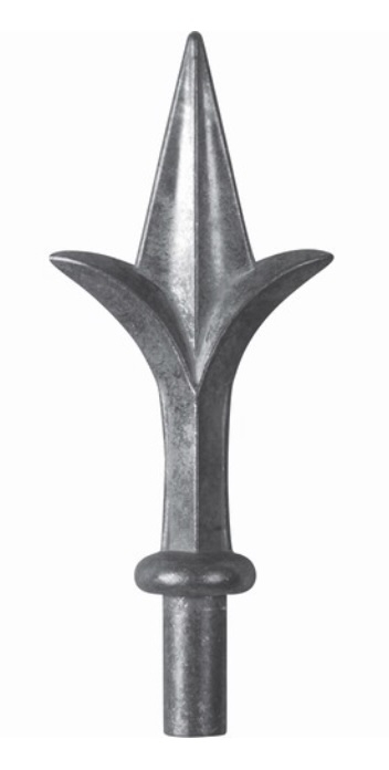Pointe de lance en aluminium. Hauteur 127mm largeur 60mm avec une base en tige d'un diamètre de 15mm qui permet d'être insérée dans un tube creux. Elément décoratif idéal pour votre portail ou clôture, par exemple. Fixation par colle bi-composant. Fourni brut, prêt à peindre ou à vernir. L'aluminium est reconnu pour sa légèreté et sa résistance. Existe en d'autres dimensions.