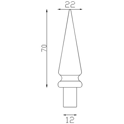 Pointe Alu conique 70x22 - Ø12 mm . Fixation par colle bi composant