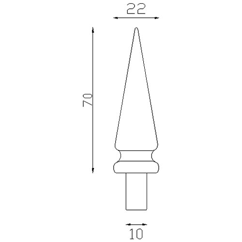 Pointe Alu conique 70x22  mm - Ø10 mm . Fixation par colle bi composant