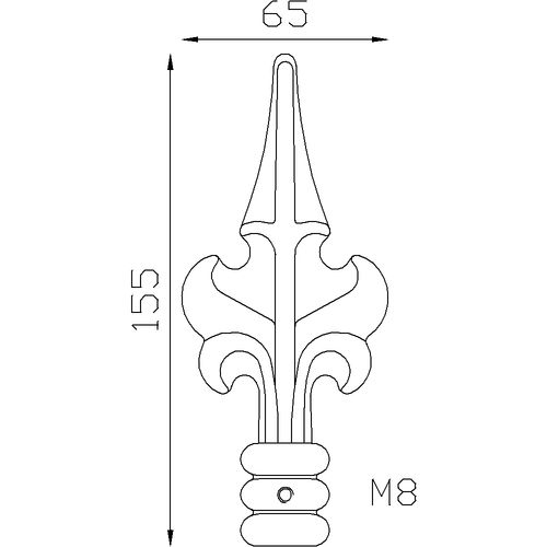 Pointe de lance Alu 155x65 mm - Fixation par vis à l'aide de l'insert M8 mm 