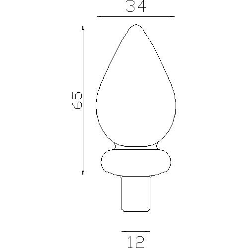 Goutte d eau Alu 65x34 mm  -  Ø tige 12 mm - Fixation par colle bi composant