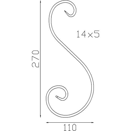 Volute en S Alu 270x110 mm - Plat 14x5 mm - Finition palmée 