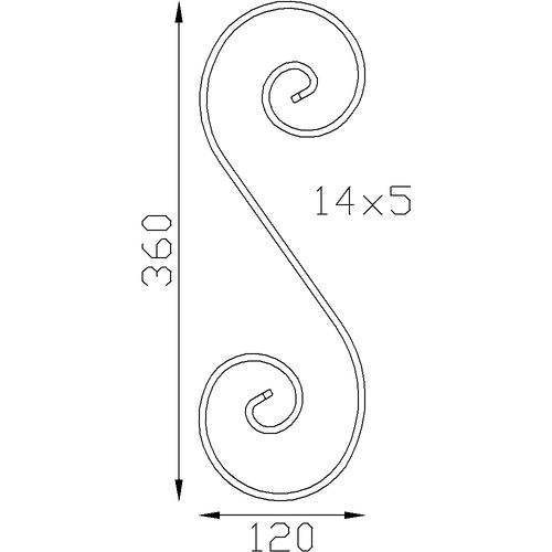 Volute en S alu 360x120 - Plat 14x5 mm 