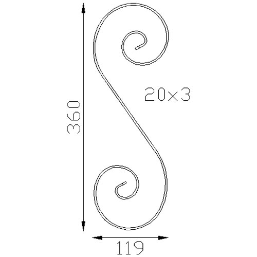 Volute en S alu 360x119 - Plat 20x3 mm