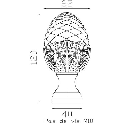 Pomme de pin en Alu taraudée M10 pour déco pergola , garde corps ,rampe